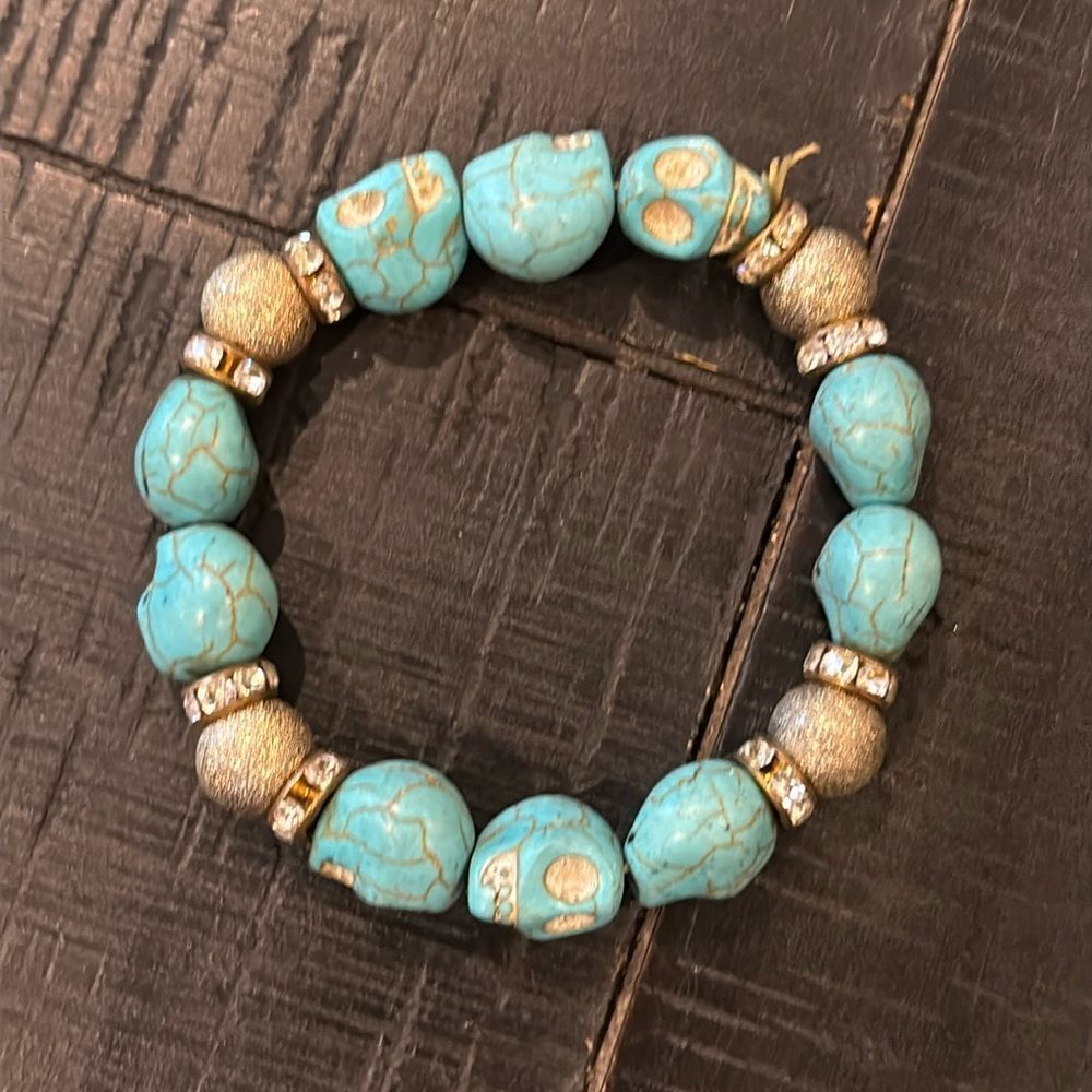 Skull Stone Turquoise Rhinestone Stretch Bracelet​